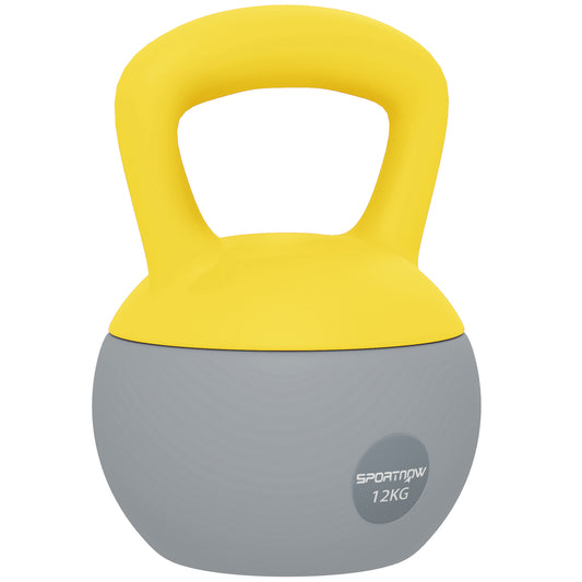PURE 12KG Soft Kettlebell, Kettlebell with Non-Slip Handle for Home Gym, Weight Lifting, Strength Training, Yellow/Grey