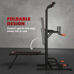 PURE Multifunction Power Tower Home Workout Dip Station w/ Sit-up Bench Push-up Bars and Tension Ropes Fitness Equipment Office Gym Training
