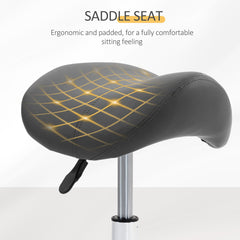 PURE Saddle Stool, PU Leather Adjustable Rolling Salon Chair with Steel Frame for Massage, Spa, Beauty and Tattoo, Grey
