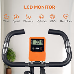 PURE Five-in-one Foldable Exercise Bike, Stationary Bike with Arm Workout Bands, LDC Monitor, Phone Holder, Orange