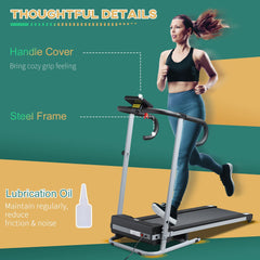 10km/h Unisex Electric Treadmill, Folding Indoor Cardio Treadmill, 1.25HP Motorised Running Jogging Walking Machine, w/ 3 Programs, LCD Monitor