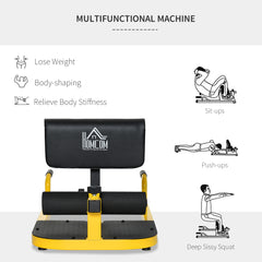 PURE Squat Machine with Push Up Stand, Padded Hip Thrust Bench with Adjustable Cushion for Home Gym Work Out, Yellow