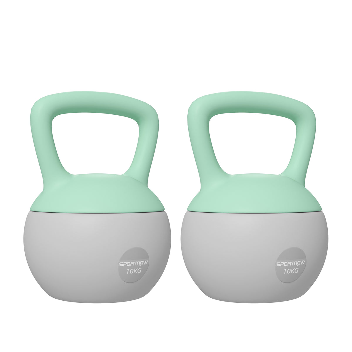 PURE 2 x 10kg Soft Kettlebell, Kettle Bell with Non-Slip Handle, for Home Gym, Strength Training, Cardio - Grey and Green