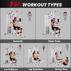 PURE Multifunction Home Gym Weight Training Workout Station Fitness Strength Machine, White