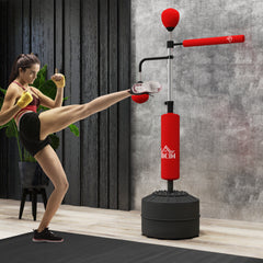PURE 4-in-1 Boxing Punching Bag, Freestanding with 2 Speed Bals, 360° Reflex Bar, 160-230cm Adjustable Height, Red