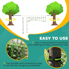 PURE Obstacle course for Kids, with 10-Piece Slackline Kit with Monkey Bars, Gym Rings, Rope Ladder, Nest Swing, Hanging Tray