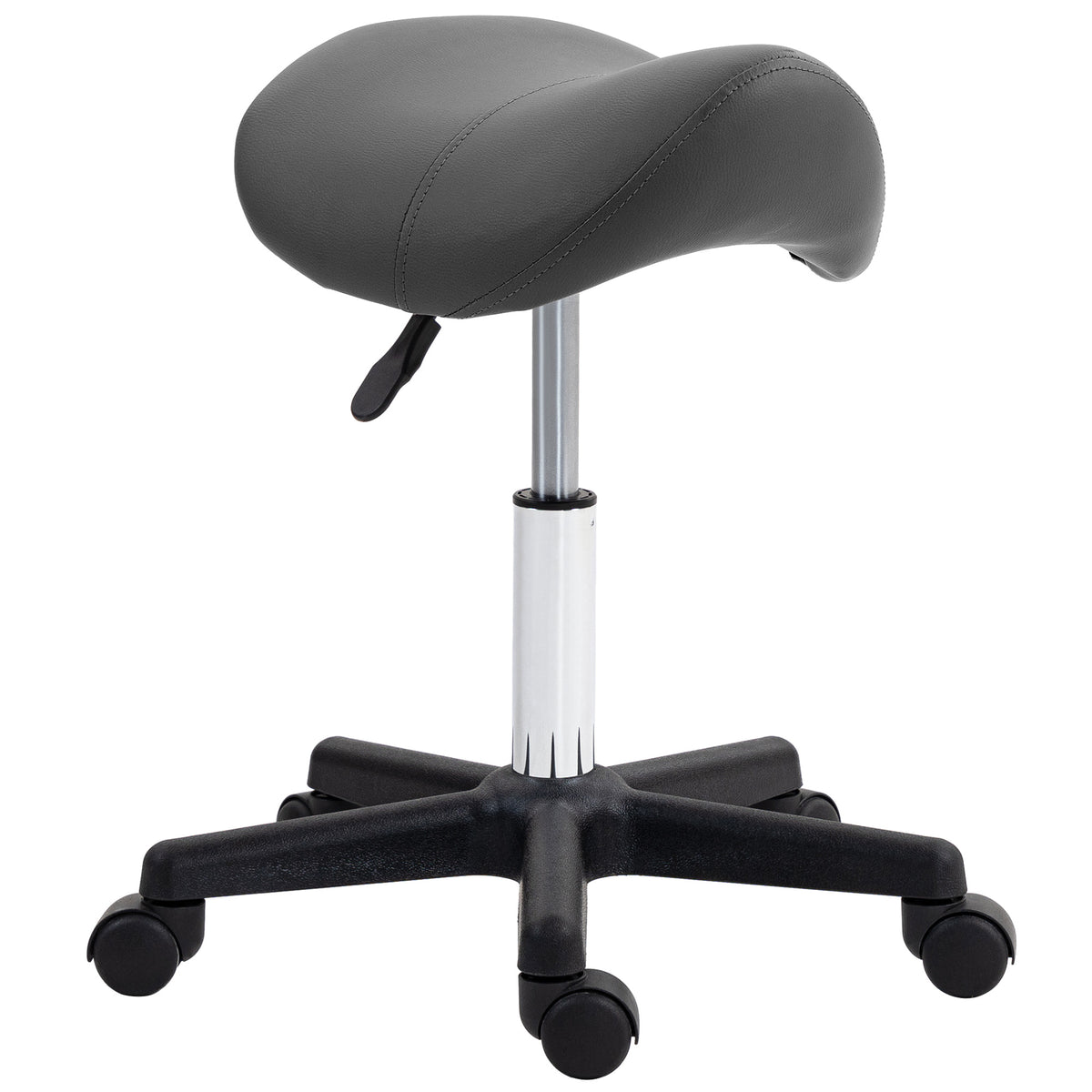PURE Saddle Stool, PU Leather Adjustable Rolling Salon Chair with Steel Frame for Massage, Spa, Beauty and Tattoo, Grey