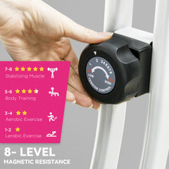 PURE Folding and Quiet Exercise Bike with 8-Level Magnetic Resistance and Heart Rate Sensor, for Home Gym, Pink and White