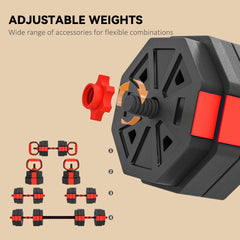 PURE 4-in-1 Adjustable Weight Dumbbells Set, Used as Kettlebell, Barbell, Dumbbell, Push-Up Stand, 30kg Free Weights Set for Men and Women Home Gym Training, Red