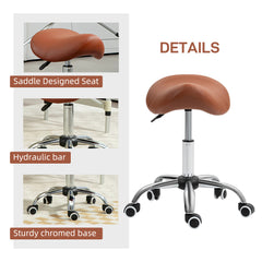 PURE Saddle Stool, Height Adjustable Salon Chair for Massage Spa, Faux Leather, Brown