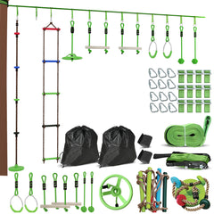 PURE Obstacle course for Kids, with 10-Piece Slackline Kit with Monkey Bars, Gym Rings, Rope Ladder, Nest Swing, Hanging Tray
