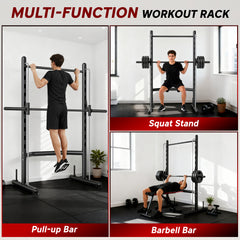 PURE Adjustable Squat Rack, with Pull Up Bar, Barbell Bar for Home Gym