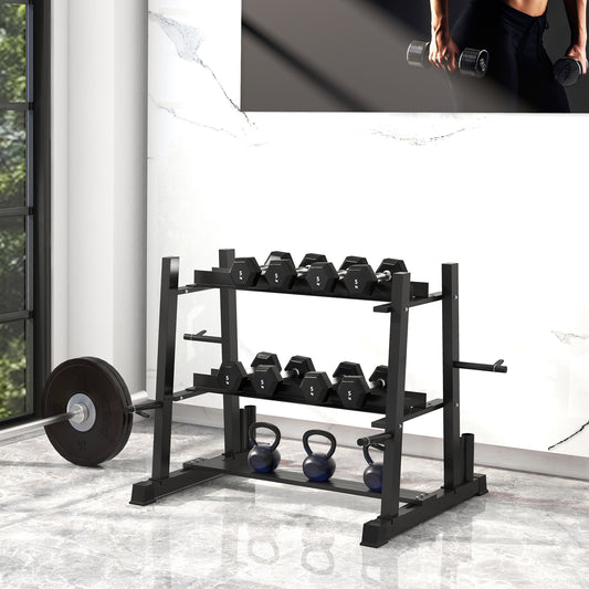 PURE 3-Tier Dumbbell Rack, Versatile Weight Rack with 4 Weight Rods for Dumbbells, Kettlebells and Plates (Rack Only)