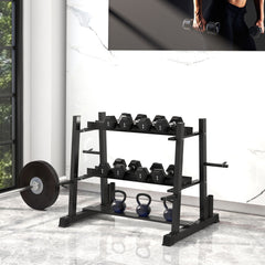 PURE 3-Tier Dumbbell Rack, Versatile Weight Rack with 4 Weight Rods for Dumbbells, Kettlebells and Plates (Rack Only)