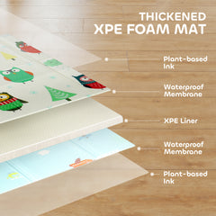 PURE Foldable Baby Plat Mat Double Sided, Kids Floor Mat for Crawling, 195.5L x 147.5W cm, Car track and Owl Theme