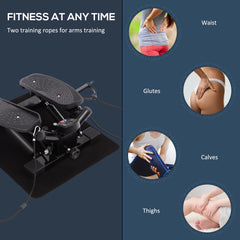 PURE Portable Mini Stepper, Exercise Fitness Machine for Legs Arms Thigh Toner Toning Machine, Stair Steps Workout Training Fitness, w/ Resistance Bands and Floor Mat, Black