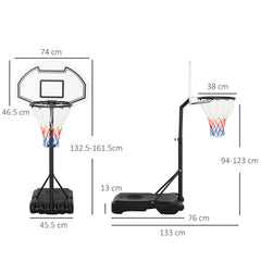 PURE 94-123cm Adjustable Height Basketball Hoop and Stand