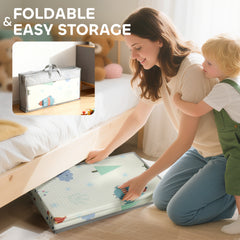 PURE Foldable Baby Plat Mat Double Sided, Kids Floor Mat for Crawling, 195.5L x 147.5W cm, Car track and Owl Theme