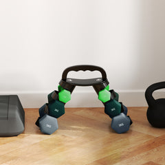 PURE Dumbbells Set with Storage Rack, 2 x 1kg, 2 x 3kg, 2 x 5kg, Green