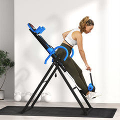 PURE Gravity Inversion Table with Safety Belt Adjustable Hand Stand for Muscle Pain Relief, Blue