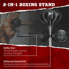 PURE Adjustable Speed Bag, Boxing Bag, with Stand, Reflex Bar, Punching Pad, Black