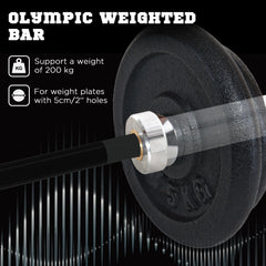 Olympic Barbell: Home Gym Essential with Spring Collars, 210cm, 2"/5cm Plate Compatible