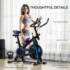 Exercise Bike, Indoor Stationary Bike, Cycling Machine with Adjustable Seat and Resistance for Home Gym Workout, Blue