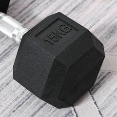 PURE 2x15kg Rubber Hex Dumbbell Portable Hand Weights Dumbbell Home Gym Workout Fitness Hand Dumbbell