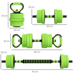 4-in-1 Adjustable Weight Dumbbells Set, Used as Barbell, Kettlebell, Push up Stand, Free Weights Set for Home Gym Training, 20KG