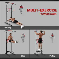 PURE Steel Multi-Use Exercise Power Tower Pull Up Station Adjustable Height W/ Grips