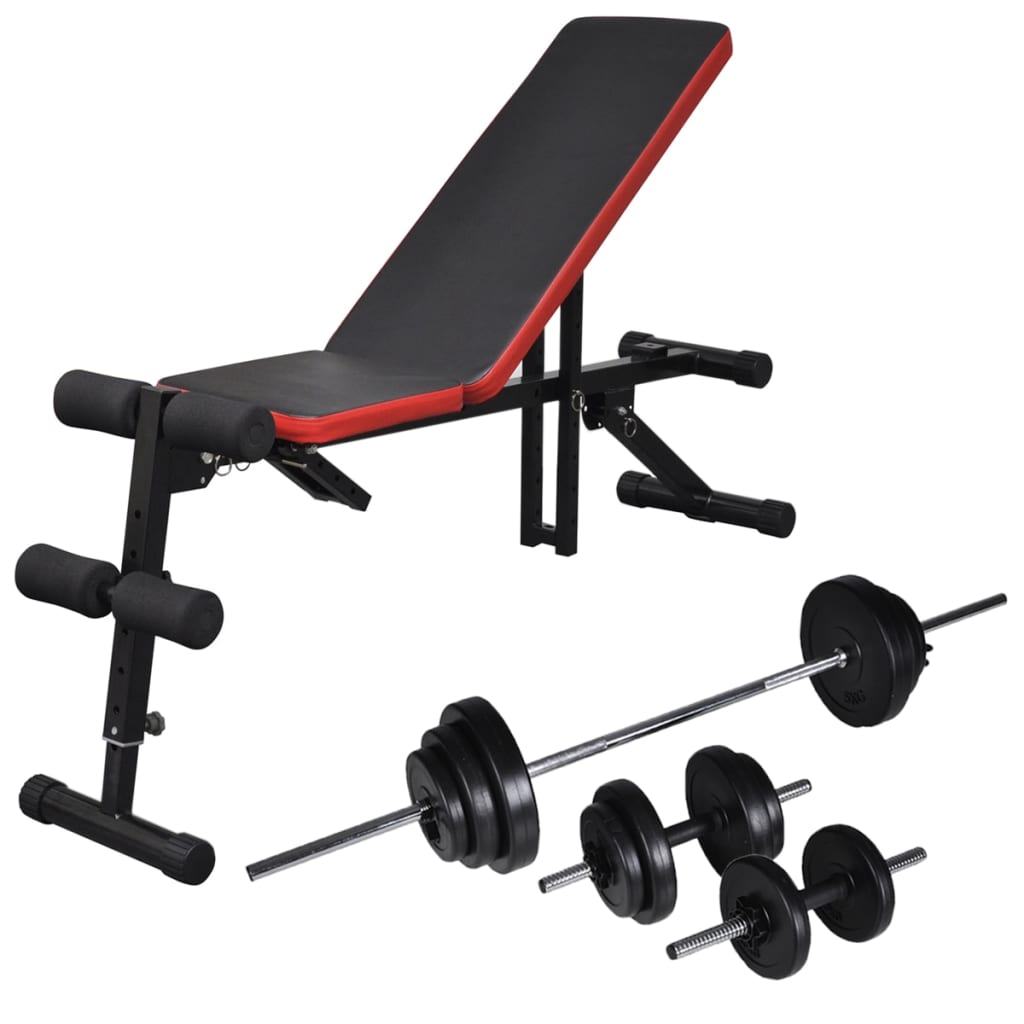 Adjustable Sit-up Bench with Barbell and Dumbbell Set 30.5 kg