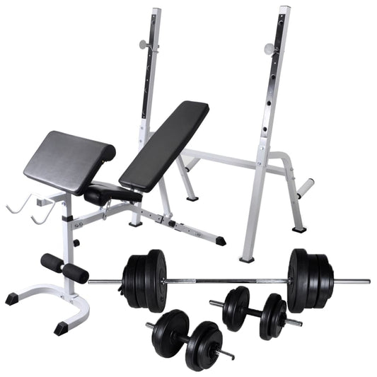 Workout Bench with Weight Rack, Barbell and Dumbbell Set 60.5kg