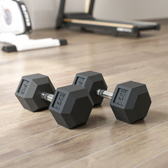 PURE 2x15KG Rubber Hex Dumbbell Portable Hand Weights Dumbbell Home Gym