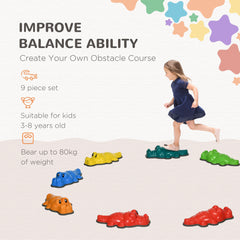 PURE 9PCs Kids Stepping Stones, Crocodile-Designed Sensory Toys, with Anti-Slip Edge Balance River Stones