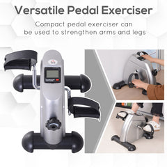 Mini Exercise Bike: LCD Display, Compact Fitness Equipment, Metallic Silver