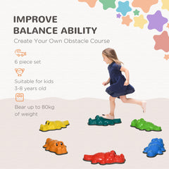 PURE 6PCs Kids Stepping Stones, Crocodile-Designed Sensory Toys, with Anti-Slip Edge Balance River Stones