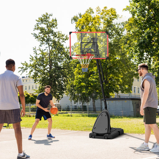PURE 2.4-2.9m Adjustable Basketball Hoop and Stand with Weighted Base, Portable on Wheels, Red