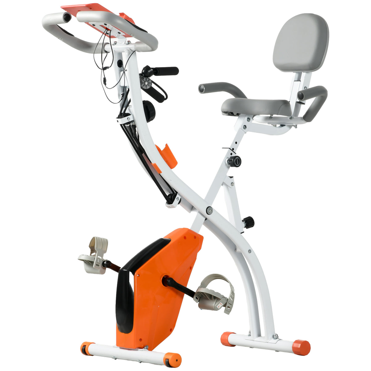 PURE 2-in-1 Folding Exercise Bike with 8-Level Magnetic Resistance, Arm Resistance Band, Pulse Sensor, Orange