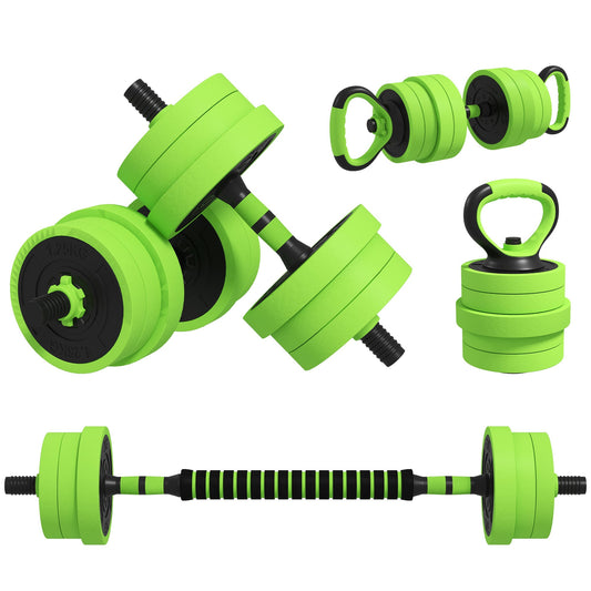 4-in-1 Adjustable Weight Dumbbells Set, Used as Barbell, Kettlebell, Push up Stand, Free Weights Set for Home Gym Training, 20KG