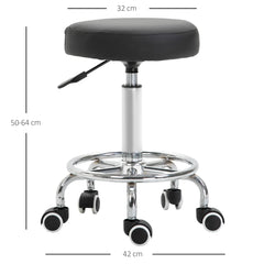 PURE Round Rolling Stool, PU Leather Height Adjustable Stool Chair with Wheels and Swivel Seat for Salon, Massage, Spa, Home Kitchen, Black