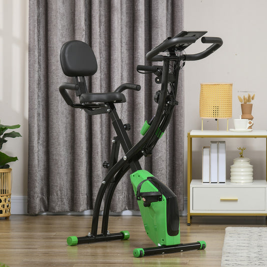 PURE 2-in-1 Folding Exercise Bike with 8-Level Magnetic Resistance, Arm Resistance Band, Pulse Sensor, Green