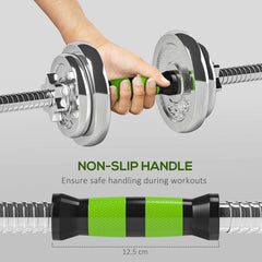 PURE 20kg 2-in-1 Barbell and Dumbbell Set, with Non-Slip Handle, for Weight Lifting, Training Home Gym