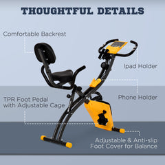 PURE 2-in-1 Folding Exercise Bike with 8-Level Magnetic Resistance, Arm Resistance Band, Pulse Sensor, Yellow