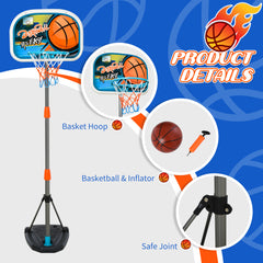 PURE Kids Basketball Hoop and Stand Portable Basketball Stand Set w/ Ball Pump Netting Backboard Adjustable Height from 126 cm to 158 cm