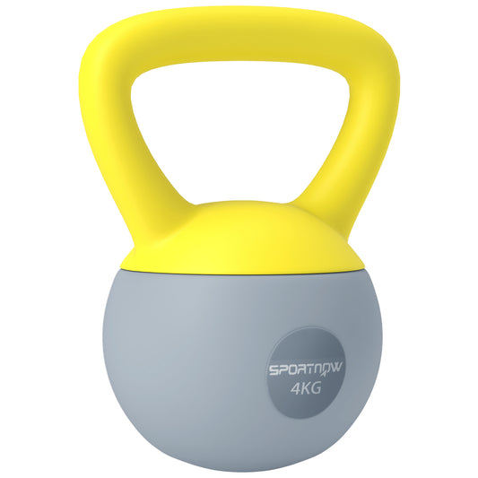 PURE 4KG Soft Kettlebell, Kettle Bell with Non-Slip Handle for Home Gym, Weight Lifting, Strength Training, Yellow/Grey