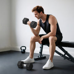 PURE 2x20KG Rubber Hex Dumbbell Portable Hand Weights Dumbbell Home Gym