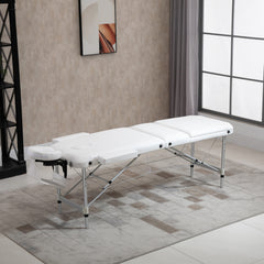 PURE Foldable Massage Bed Portable Table, 3-Section Aluminium Foldable Beauty Couch, Professional Salon Spa Table with Headrest Support and Carry Bag, 81 cm Width, White