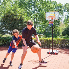 PURE Height Adjustable Basketball Hoop and Stand with Firm Backboard and Weighted Base, Portable Wheels, Yellow