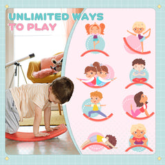 PURE Balance Board Kids Wobble Board, Stepping Stone, Montessori Toy for Children, Nursery Toy, for Ages 3-6 Years, 82 x 27.5 x 19.5cm - Red