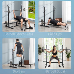 Multi-Function Barbell Squat Rack Stand, Heavy-Duty Strength Training Dumbbell Rack, Height Adjustable Weight Lifting Bench Dip Station, Black